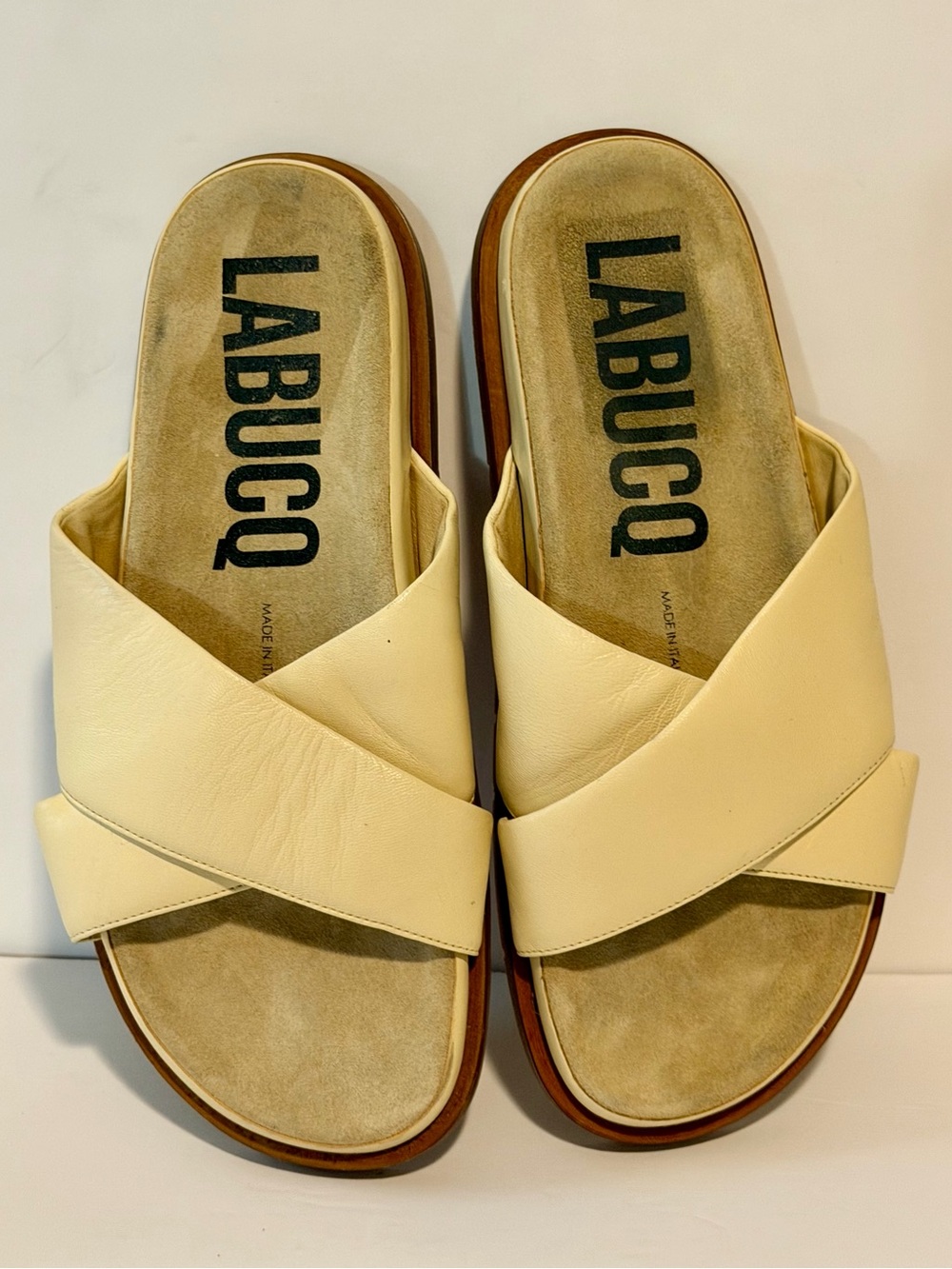 Labucq Mo Slide Sandal Cream Nappa Leather New Size 38